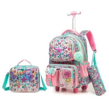 Imagem de Kit Escolar Infantil com Mochila de Rodinha, Lancheira e Estojo, 3 Peças (Estrela)