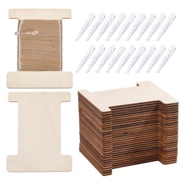 Imagem de FREEBLOSS 120 peças organizador de armazenamento de fita de madeira com 120 clipes de fio de bordado bobinas de fio dental bobinas de fita de madeira para armazenamento de linha de bordado para