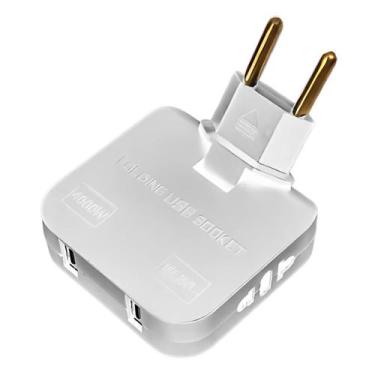 Imagem de Adaptador de Tomada Articulado 180 Com entradas USB - Hxt, Branco