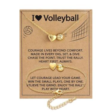 Imagem de Kingdder Conjunto de 3 peças de colar esportivo feminino de vôlei, tênis, softball, joias ajustáveis, presentes de Natal para jogadores, One size, latão hipoalergênico, Sem Pedra Preciosa