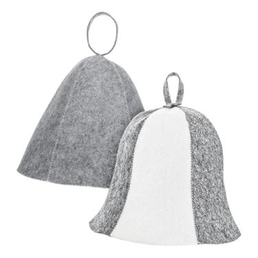 Imagem de IEUDNS Conjunto de 2 peças: Touca de Sauna Banya com Toalha de Feltro para Homens e Mulheres, Acessórios para Banho, Cinza, Touca Vaporarium