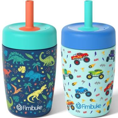 Imagem de Copos com canudinho isolados Fimibuke Kids 350 ml em aço inoxidável, p