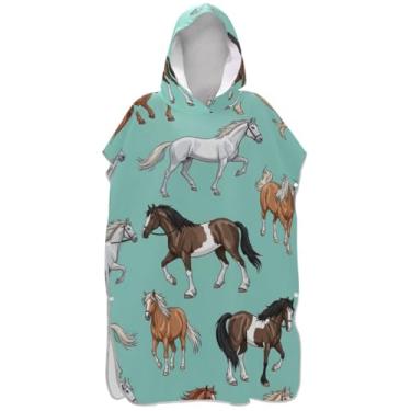Imagem de Joisal Cavalo colorido azul-petróleo poncho de surfe trocador para adultos plus size ponchos de praia para homens toalha de natação com capuz fofo