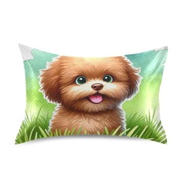 Imagem de Fronhas de cetim com desenho de cachorro marrom fofo para impressão de arte de cabelo, capa de travesseiro padrão King Queen, tamanho padrão 66 x 50 cm
