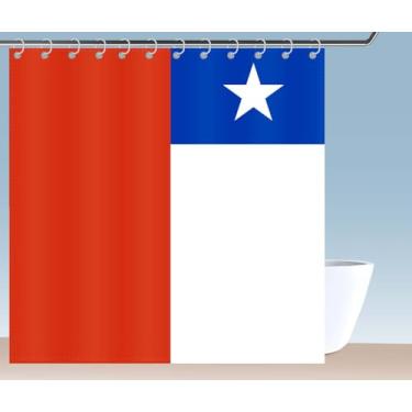 Imagem de Petite Pine Cortina de chuveiro com bandeira do Chile de poliéster 182 × 72 polegadas com ganchos e ilhós, decoração de banheiro chileno à prova d'água 182 × 182 cm, cortinas de acessórios de banho