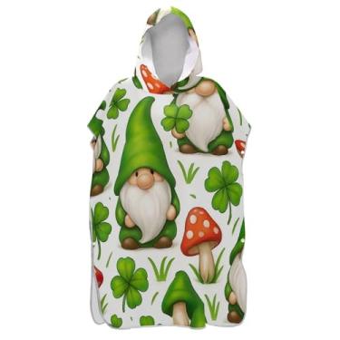 Imagem de TSENQUE Lindo gnomos verdes trevo surf poncho para adultos trocador plus size unissex adulto poncho com capuz praia moletom toalha natação