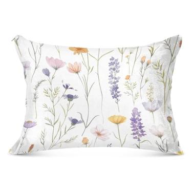 Imagem de Fronhas de flanela branca vintage flores silvestres com zíper King Queen Capas de travesseiro padrão premium macio, tamanho king, 50,8 cm x 101,6 cm