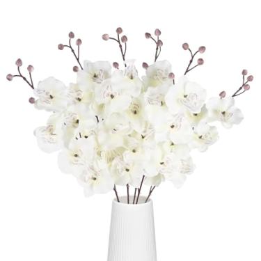 Imagem de INSUNSIX 6 peças de orquídeas falsas brancas 76 cm, orquídeas artificiais, flores de seda falsas com hastes para casamento, casa, cozinha, festa, jardim, decoração interna (branca)