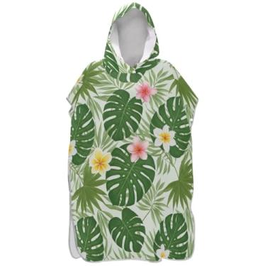 Imagem de Joisal Poncho de surfe trocador de roupão adultos praia banho com capuz toalhas vestíveis mulheres ponchos com capuz folhas tropicais verde