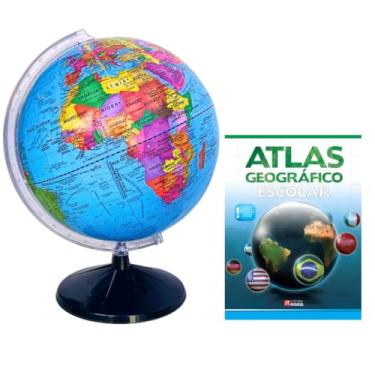 Imagem de GLOBO TERRESTRE POLÍTICO BASE PRETA 30CM + ATLAS GEOGRÁFICO