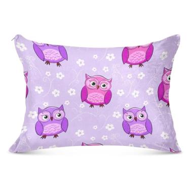 Imagem de Lindos desenhos animados corujas roxo claro grandes fronhas decorativas flanela longa para travesseiro padrão queen king fronha almofada deslizante casa sala de estar, tamanho do corpo, 53 cm x 137 cm