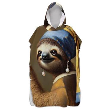 Imagem de TSENQUE Artistic Sloth Poncho de surf estético trocador para adultos plus size unissex adulto poncho com capuz praia moletom toalha natação