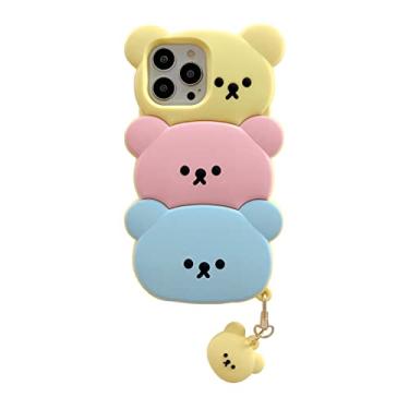 Imagem de YAKVOOK Capa de urso compatível com iPhone 12/12 Pro, kawaii, desenho 3D, urso doce, com chaveiro, divertido, fofo, macio, silicone à prova de choque, capa protetora para mulheres e meninas