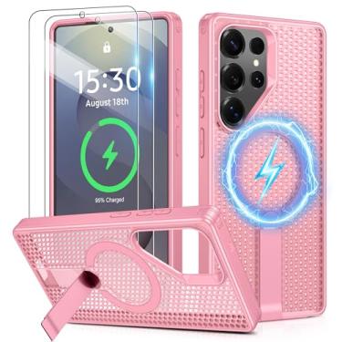 Imagem de Jshru Capa para Samsung Galaxy S25-Ultra com protetores de tela HD X2, compatível com MagSafe [proteção contra quedas de grau militar] Suporte invisível translúcido Slim Funda Samsung S 25 Ultra, rosa