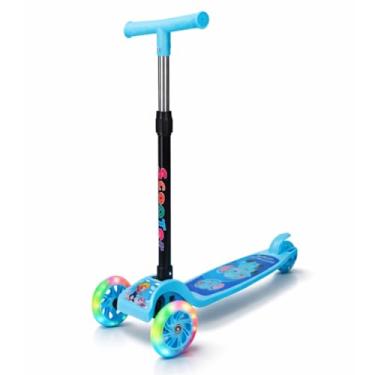 Imagem de Patinete Infantil 3 Rodas Com Luzes LED Dobrável Altura Regulável (Azul)
