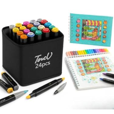Imagem de Kit de Canetas Touch Ponta Dupla 24 Cores com Livro de Colorir para Desenho e Arte