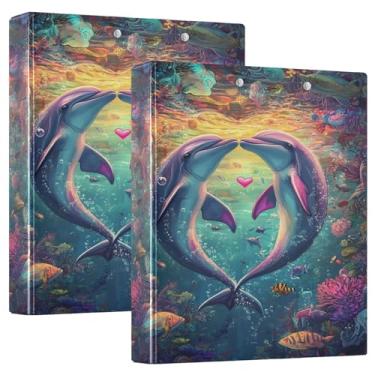 Imagem de Pacote com 2 pastas, coração, golfinhos, coral, pasta, fichário resistente, 27 x 31,5 cm, material escolar