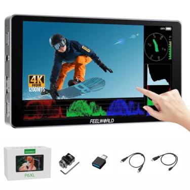 Imagem de FEELWORLD P6X + bateria + carregador + estojo de transporte 5,5 polegadas 1000nits 4K HDMI tela sensível ao toque de alumínio DSLR câmera monitor de campo 3D LUT FHD 1920x1080 entrada saída Tipo-c