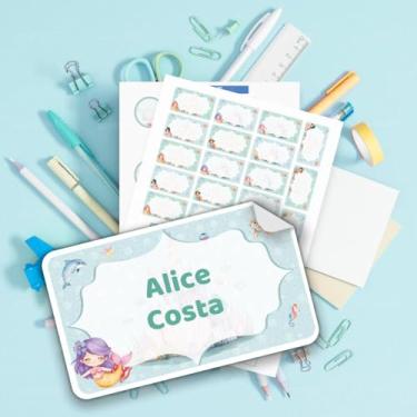 Imagem de Kit de Etiquetas Escolares Personalizadas Sereia 02 para material escolar infantil, identificação de cadernos, livros, lápis, lancheira e garrafinha