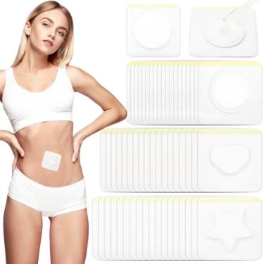 Imagem de 54 adesivos de óleo de rícino descartáveis, adesivos de óleo de rícino de algodão orgânico (estrelas, corações, círculos), autoadesivo portátil, antivazamento, sem lavagem