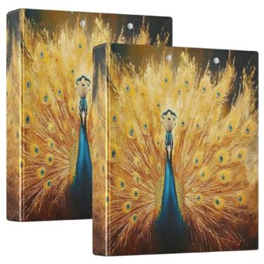 Imagem de Pacote com 2 fichários Peacock Golden Glow para prancheta com bolsos, 3 argolas de 6 cm, 27 x 31,5 cm, material escolar estético
