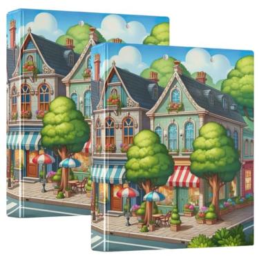 Imagem de Fichário Anime Old City Street Shops com 3 anéis de 6 cm com prancheta de material escolar universitário, prancheta de 3 anéis com bolsos