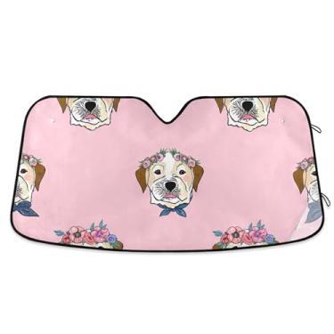 Imagem de Toldo de sol rosa com rostos de cachorro fofos para para-brisa de carro bonito personalizado dobrável caminhão carro persianas para janelas dianteiras automotivo L, 144.8 cm x 80.0 cm