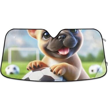 Imagem de Guarda-sol de carro com estampa de cachorro buldogue personalizado para para-brisa universal dobrável automotivo pára-brisa animal floral L, 144,8 cm x 80 cm
