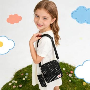 Imagem de Bolsa mensageiro pequena para mulheres, bolsa tiracolo portátil de lona, bolsa de ombro e carteira, conjunto de bolinhas, preta