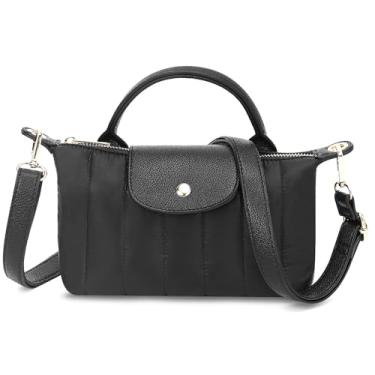 Imagem de BBORGDC Bolsa transversal pequena, preta acolchoada, mini sacola, bolsas de ombro femininas, bolsas tiracolo de designer para mulheres, alça superior, pequena, bolsa de transporte ou transversal, RFID