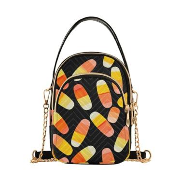 Imagem de GAIGEO Bolsa tiracolo feminina preta e branca floral com folhas e redemoinhos, bolsa tiracolo com alça removível, Candy Corn on a Black-1, One Size