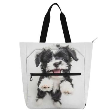 Imagem de GAIGEO Sacola Happy Black White Puppy Art Book para mulheres e crianças, com zíper, resistente à água, escola, trabalho, viagem