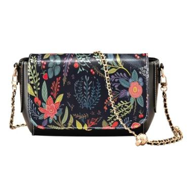 Imagem de Bolsas de ombro femininas com água-viva azul no oceano com luzes neon bolsa tiracolo de couro, bolsas transversais de couro para mulheres, Guirlanda de Natal com flores e folhas-3, One Size