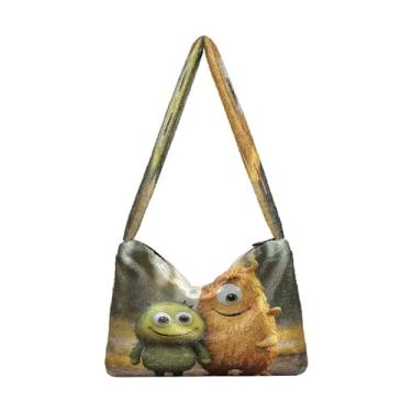 Imagem de Sacola de pelúcia com estampa de folhas de outono, bolsas femininas, bolsas de outono, Monstro amarelo abraçando com monstro verde - 2, One Size