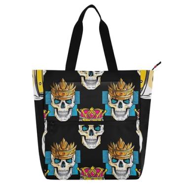 Imagem de Caveiras adornadas coroas pretas bolsa de trabalho para mulheres bolsa de lona escolar bolsa livro bolsa de viagem livros presente amante