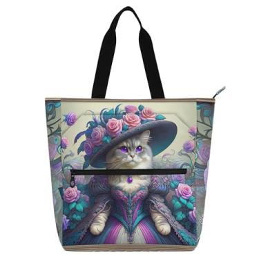 Imagem de Bolsa de trabalho feminina Cat Queen Fashion Kitten Canvas Beach School Tote Bag Kids Cute Handbags Book Lover Gift