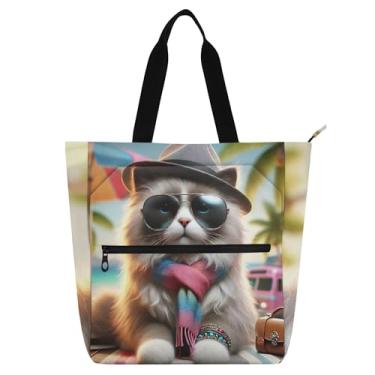 Imagem de GAIGEO Cute Kitten Ragdoll Cat Tote feminina bolsa de trabalho lona bolsas de pano bolsas universitárias bolsas médias amantes de livros