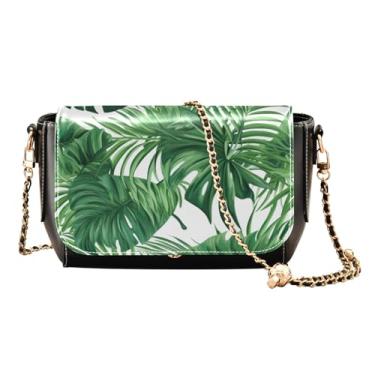 Imagem de Bolsa transversal floral laranja e amarela em couro bege com aba, bolsas de ombro femininas tamanho médio, Folhas tropicais para impressão - 2, One Size
