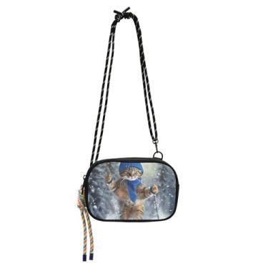 Imagem de TSENQUE Bolsas transversais pequenas para mulheres, carteira, celular, pochete de mão, bolsas de ombro, engraçadas, gatos, esqui,