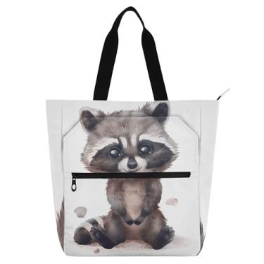 Imagem de GAIGEO Linda sacola de trabalho de guaxinim em aquarela para mulheres, bolsas de lona para faculdade, escola, carteiro, com compartimentos