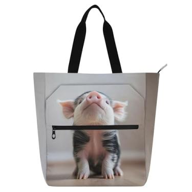 Imagem de GAIGEO Lovely Pig Close Up Print Tote Bag para crianças e mulheres com zíper para amantes de livros, escola, trabalho, viagem, estampa floral