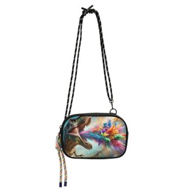 Imagem de TSENQUE Bolsa feminina pequena tiracolo T Rex colorida confete para celular com alça de viagem de verão bolsas de ombro