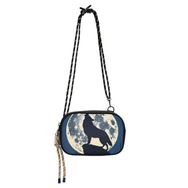 Imagem de TSENQUE Bolsa tiracolo Wolf Howling at Moon pequena bolsa feminina sobre o ombro bolsas de viagem alça longa carteira para celular