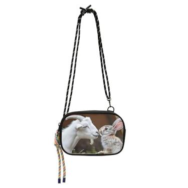 Imagem de TSENQUE Bolsa feminina transversal pequena cabra coelho beijando dia dos namorados carteira de telefone bolsas pochete sobre ombro bolsas de viagem