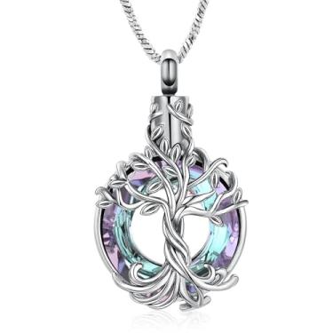 Imagem de Yinplsmemory Árvore da vida, joia de cremação, círculo, urna, cinzas, colar para mulheres, homens, lembranças, joias de cinzas, Cobre, Sem Pedra Preciosa