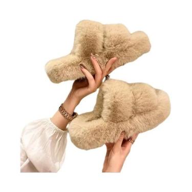 Imagem de Chinelos De Inverno Femininos De Pelúcia 2024 Confortáveis E Macios Pa