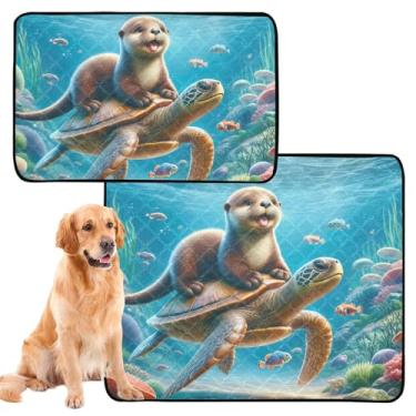 Imagem de TSENQUE Almofada de urina Sea Life, lontra, tartaruga, cachorro, lavável, reutilizável, absorvente para cães, tapete antiderrapante à prova d'água, pequeno pacote com 3