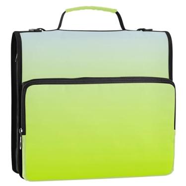 Imagem de 3 fichários de 3 anéis, anel D de 3 cm, verde-limão, azul, gradiente, fichário, bolsa organizadora de fichários escolares com alça de ombro, pasta de armazenamento de estudantes com alça