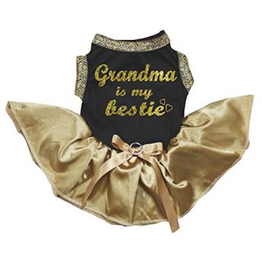 Imagem de Petitebella Vestido para cachorro Grandma is My Bestie (preto/dourado, pequeno)
