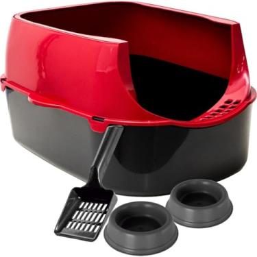 Imagem de Caixa de Areia para Gato Banheiro Sanitário Grande com Borda Alta e Pá Higiênica Sandbox(Vermelho)